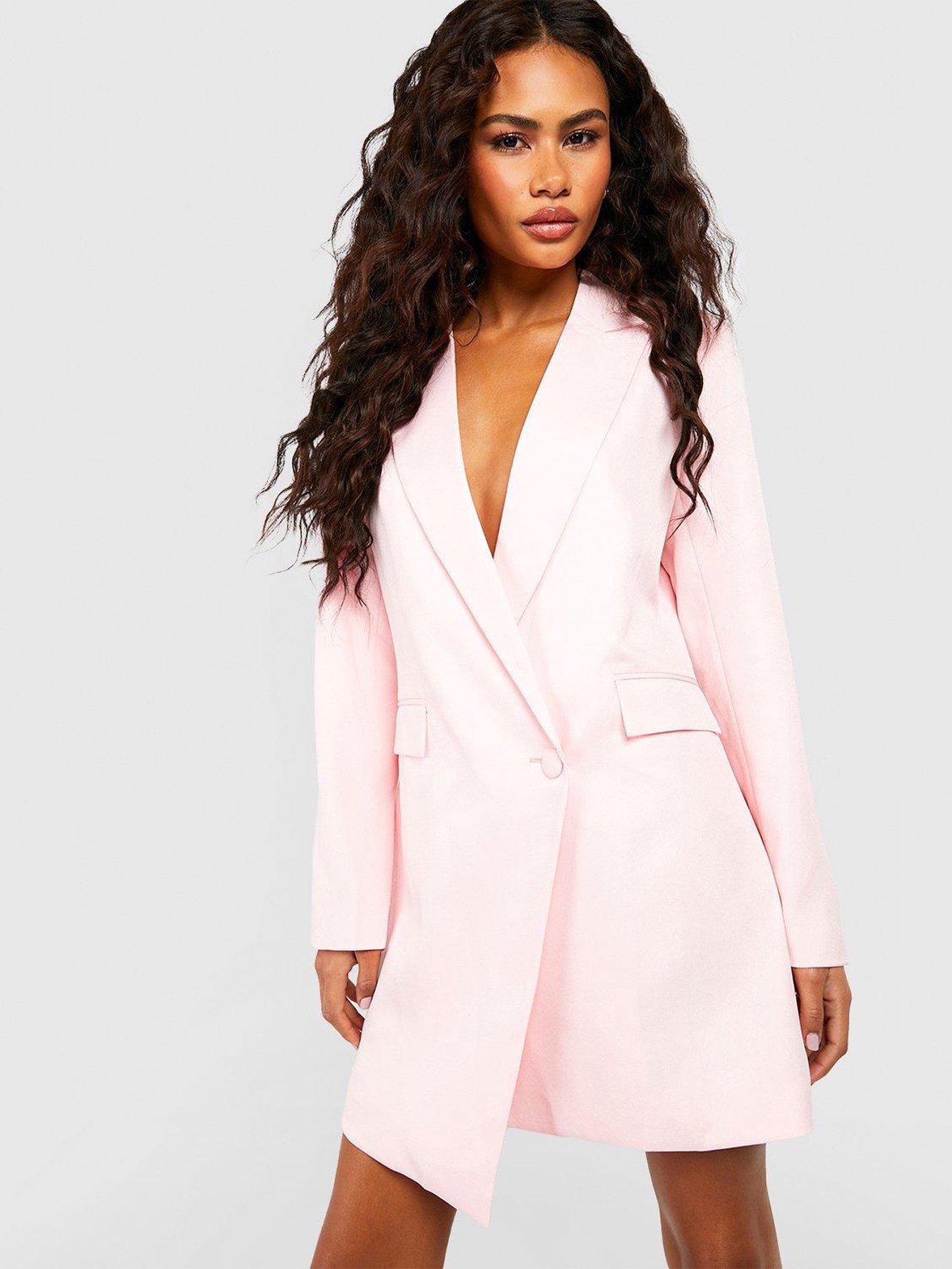 Asymmetric Wrap Front Blazer Dress Baby Pink