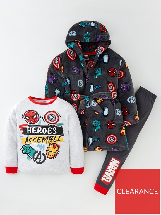 front image of marvel-avengers-childrens-3-piece-pjs-and-dressing-gown-set-multi