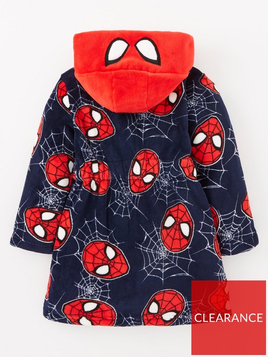 back image of spiderman-hood-detail-dressing-gown-navy