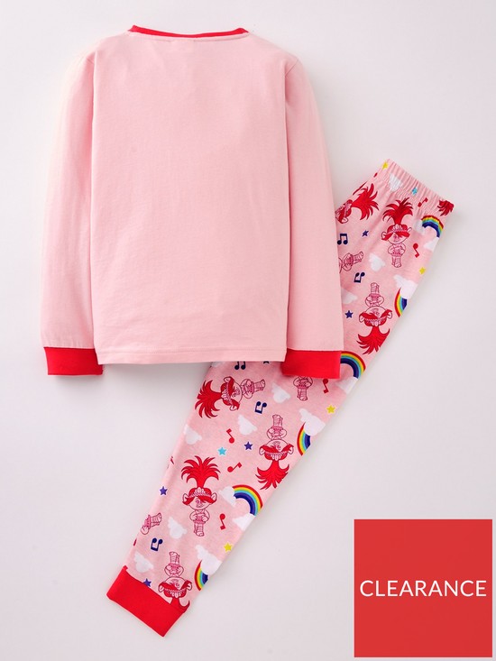 back image of dreamworks-trolls-childrenrsquos-glitter-print-long-sleeve-pyjamas-pink