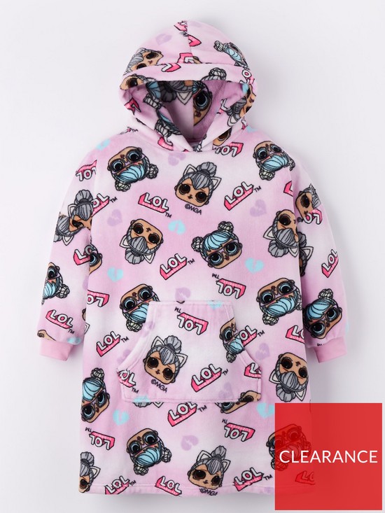 front image of lol-surprise-tie-dye-fleece-hooded-blanket-pink