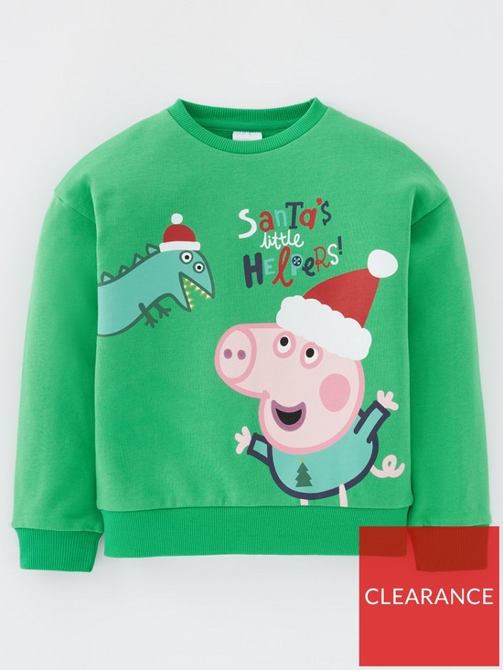 front image of peppa-pig-boys-george-pig-christmas-sweatshirt-green
