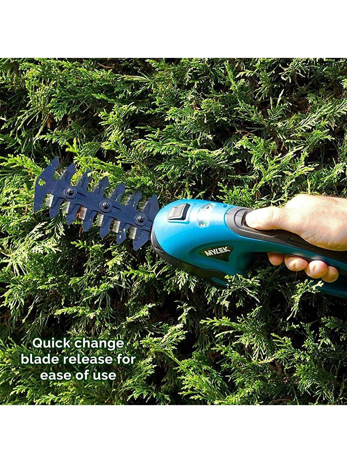 Image 5 of 7 of Mylek 2-in-1 Li-ion Cordless Hedge Trimmer &amp; Grass Shears with 2 Blades, Quick Change Button, Safety Switch &amp; Battery Capacity Display