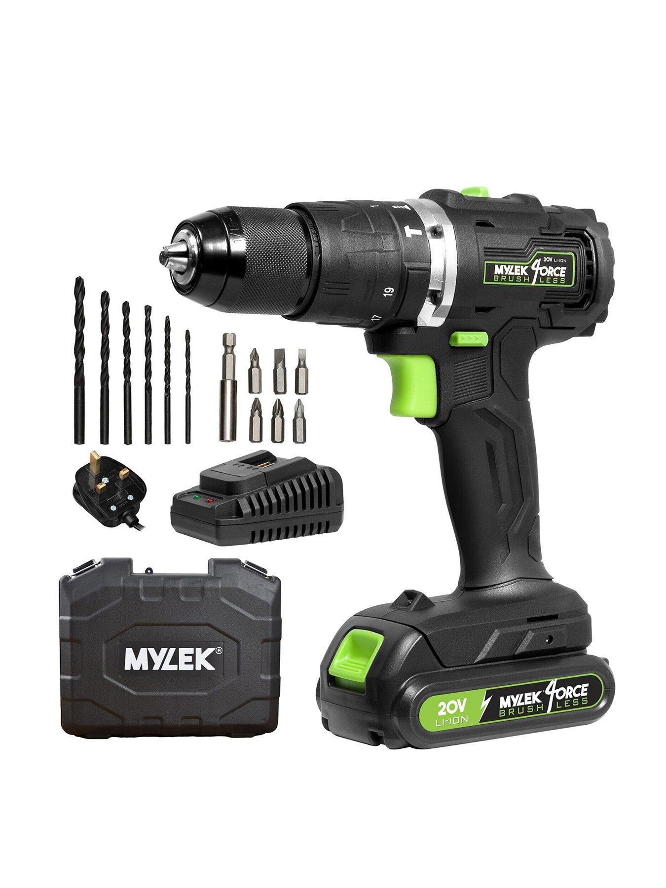 Product photograph of Mylek Cordless Drill 20v Brushless Impact Driver Hammer Action Battery Amp Fast Charger 50nm Electric Screwdriver 19 3 Torque 2 Variable Speed from very.co.uk