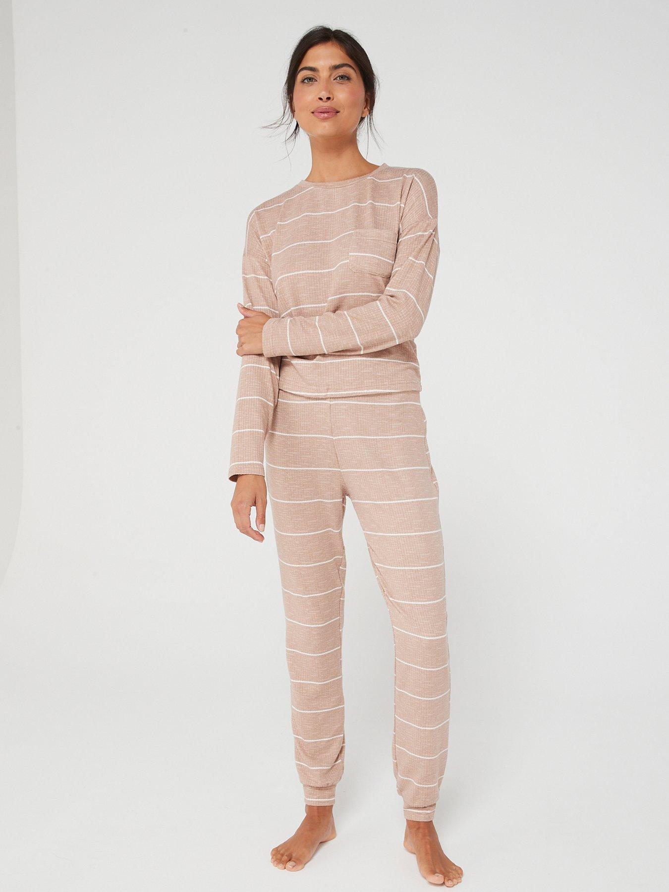 V by Very Stripped Marl Jogger Pyjama Set With Pocket Detail | Very.co.uk