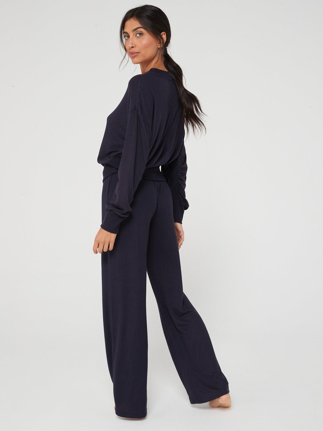 V by Very Ruched Sleeve Sweat and Wide Leg Lounge Set - Navy