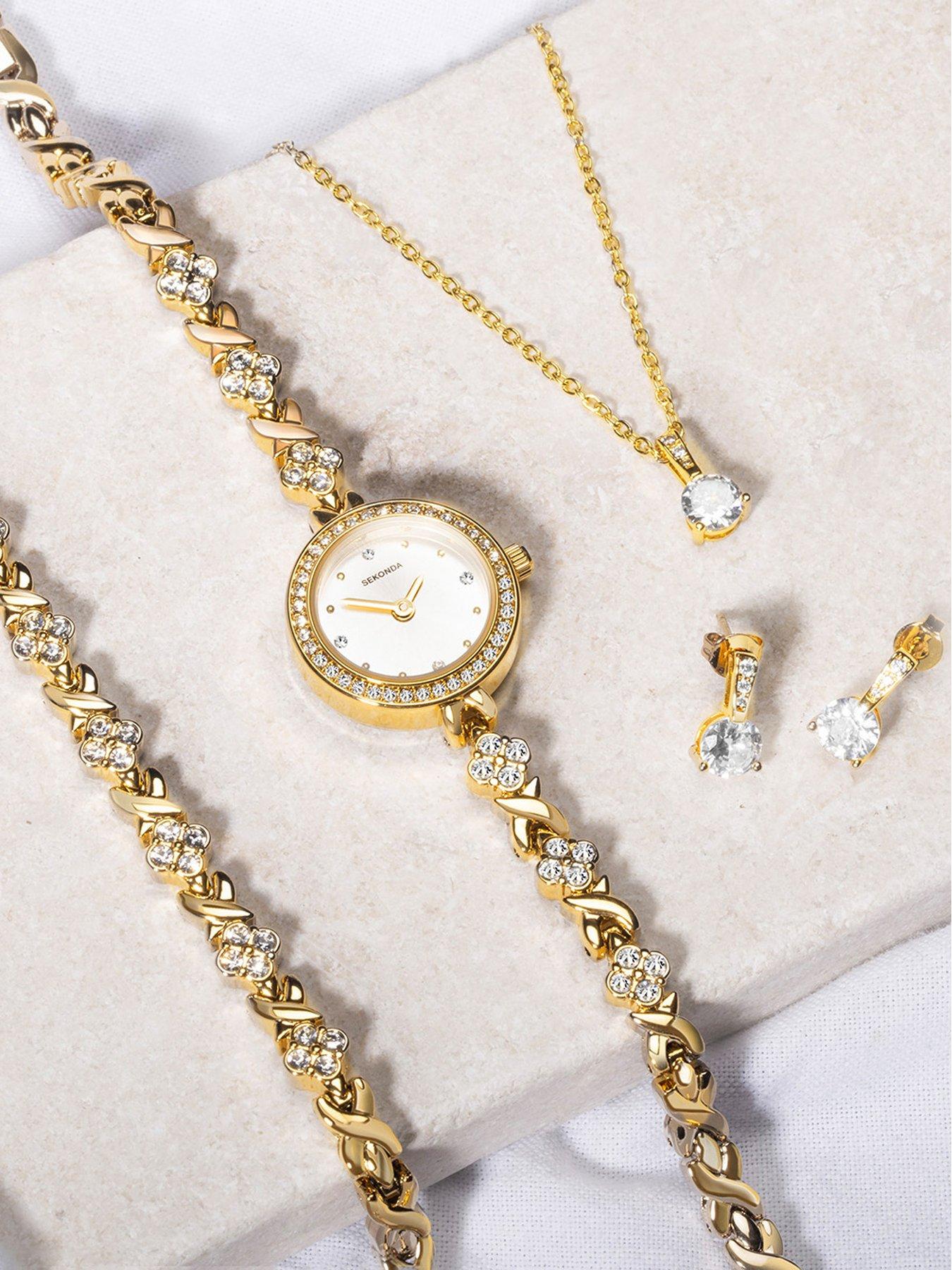Image 1 of 6 of Sekonda Womens Gold Alloy Bracelet Watch with Silver Dial Gift Set