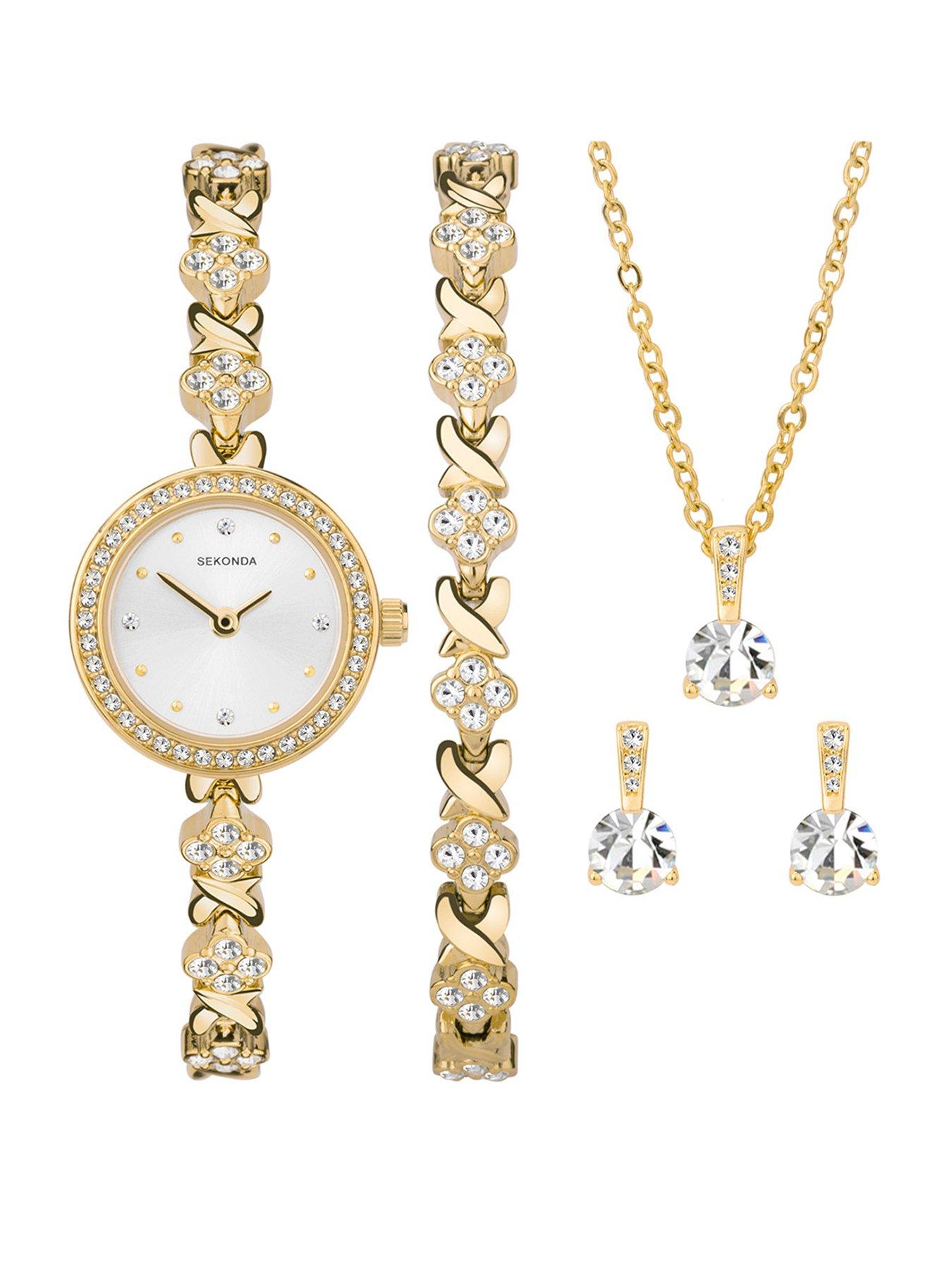 Image 2 of 6 of Sekonda Womens Gold Alloy Bracelet Watch with Silver Dial Gift Set