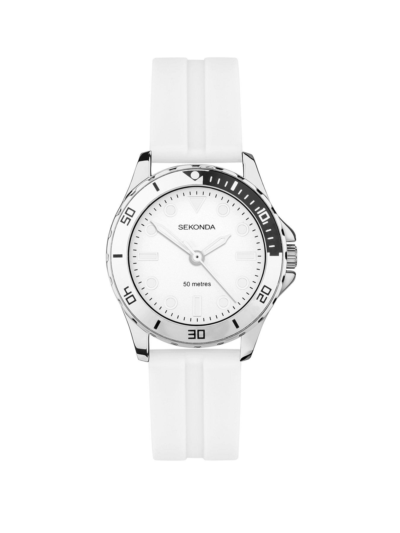 Product photograph of Sekonda Womens White Rubber Strap Analogue Watch from very.co.uk