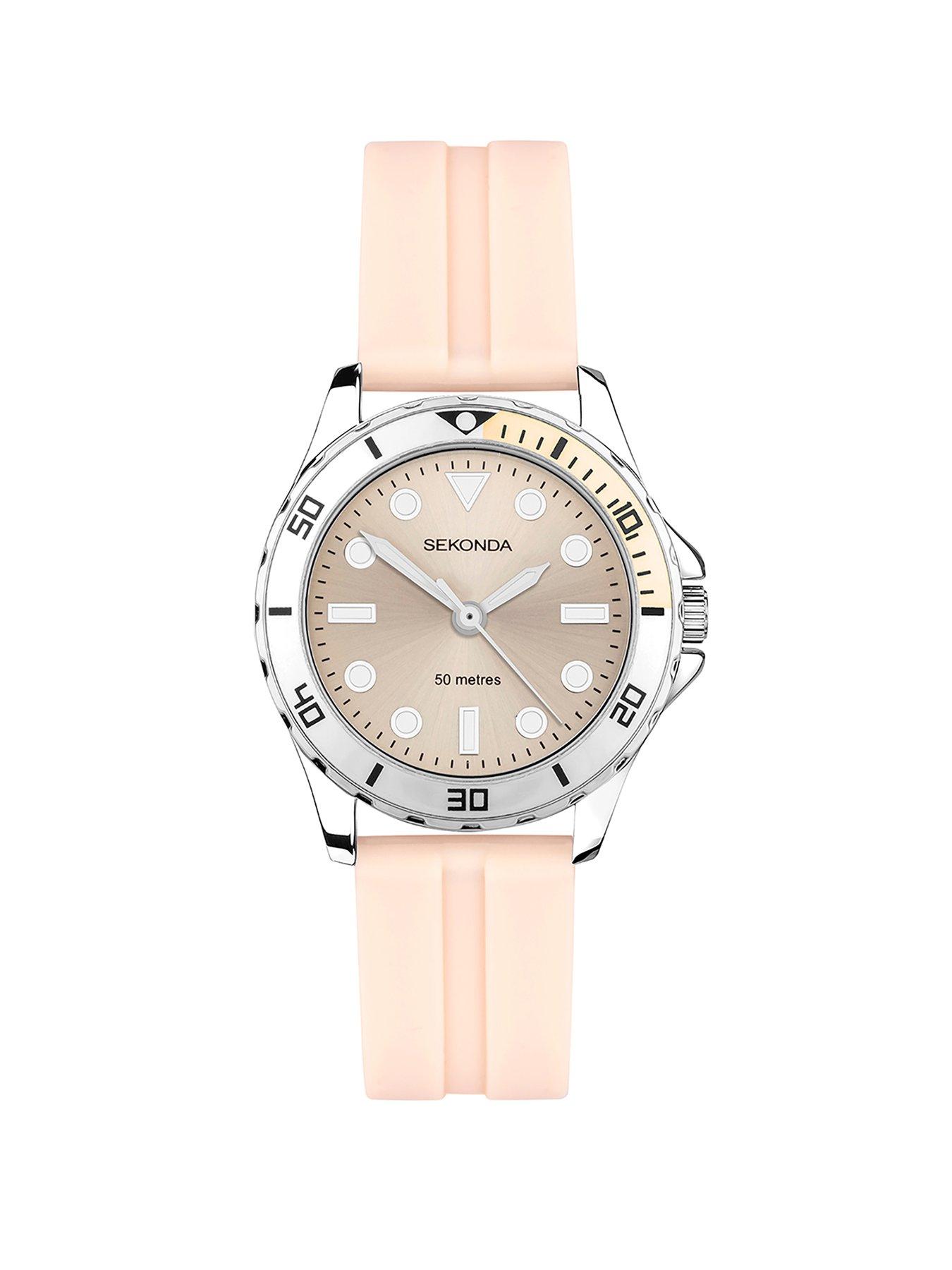 Product photograph of Sekonda Womens Peach Rubber Strap Analogue Watch from very.co.uk