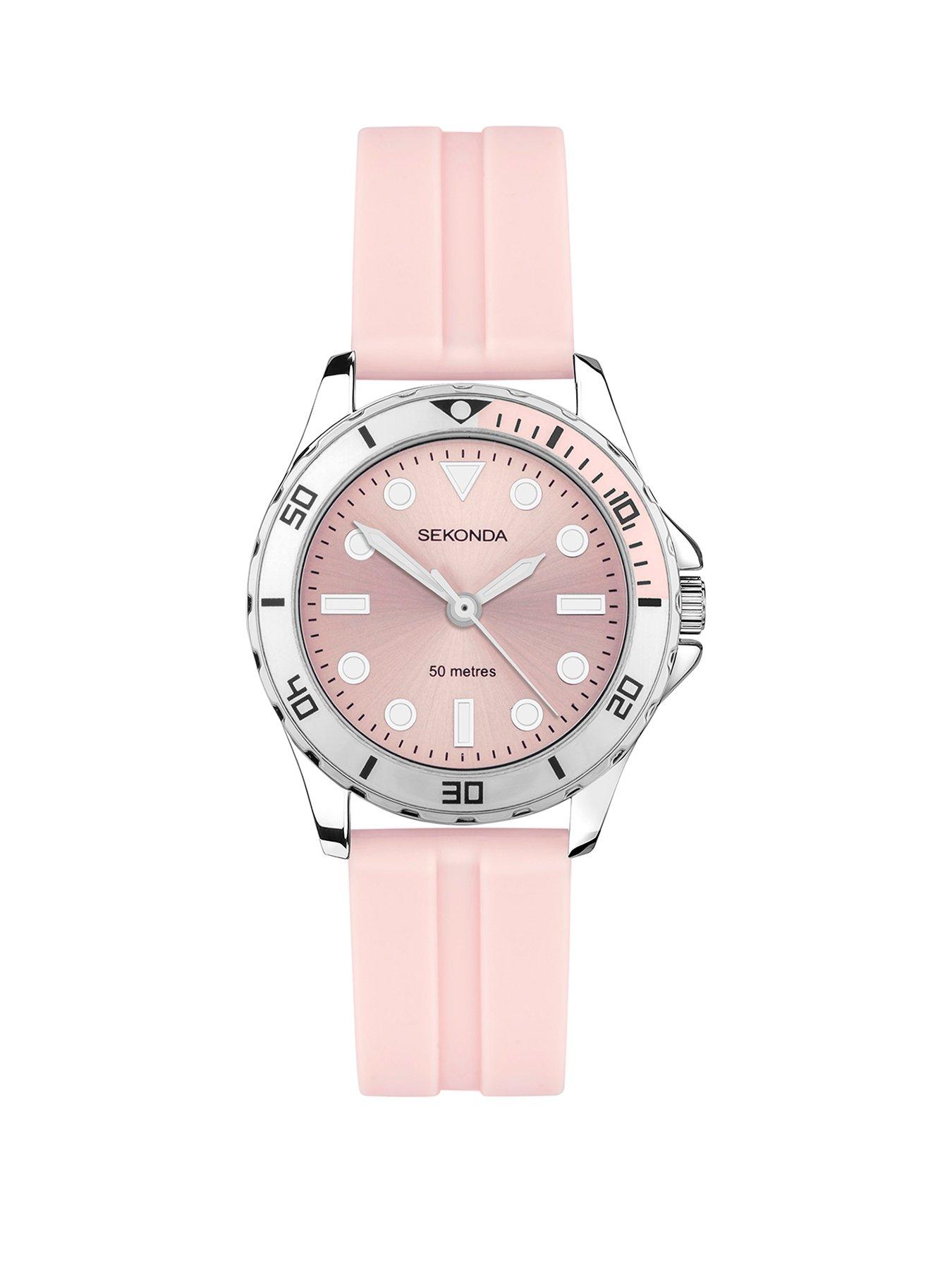 Product photograph of Sekonda Womens Pink Rubber Strap Analogue Watch from very.co.uk