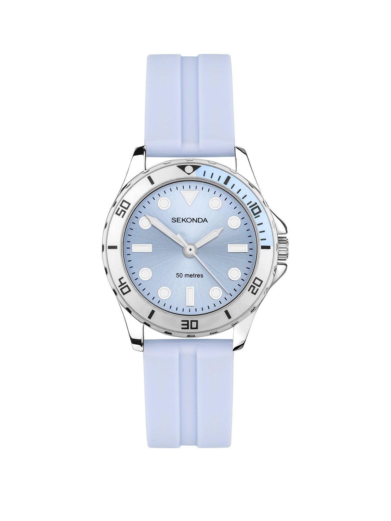 Product photograph of Sekonda Womens Light Blue Rubber Strap Analogue Watch from very.co.uk