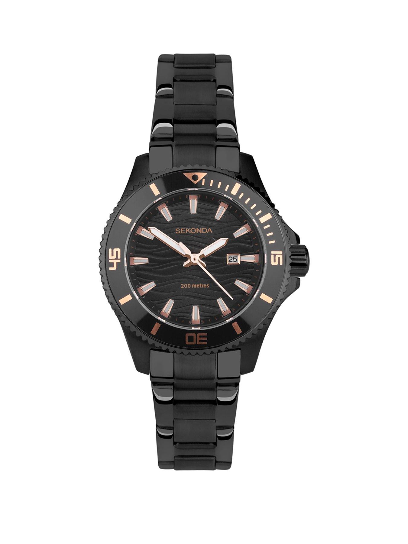 Product photograph of Sekonda Womens Black Stainless Steel Analogue Watch from very.co.uk