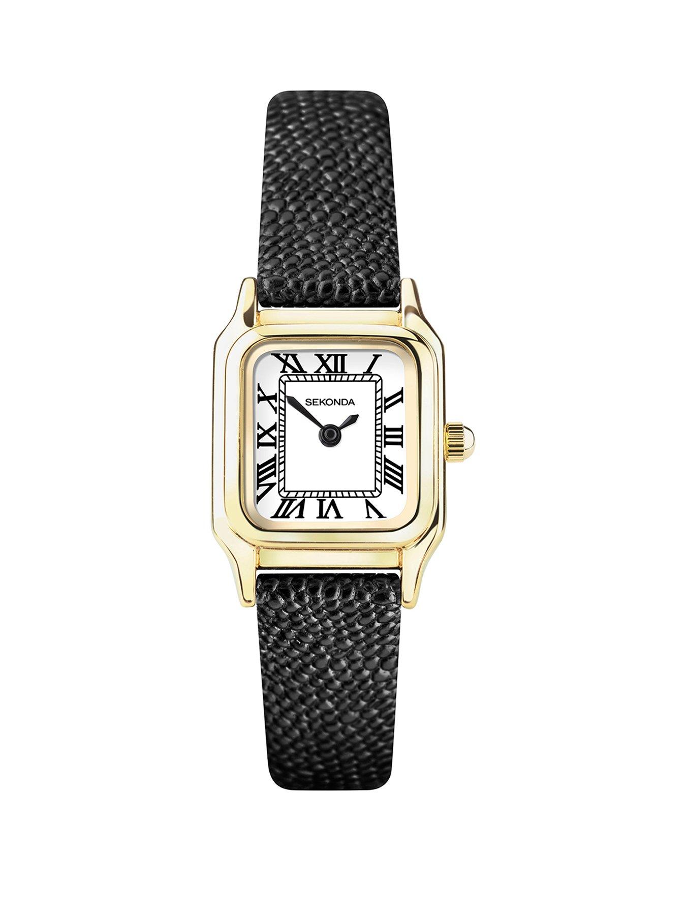 Product photograph of Sekonda Womens Monica Black Leather Strap Analogue Watch from very.co.uk