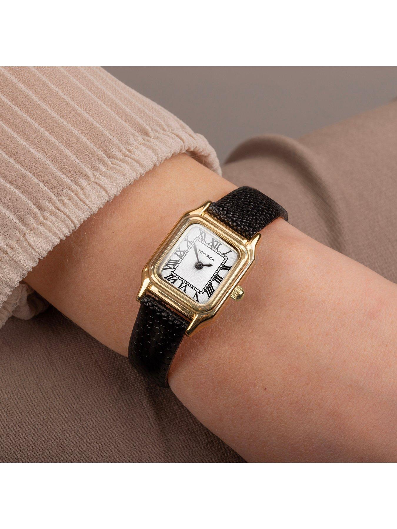 Black leather strap watches womens sale