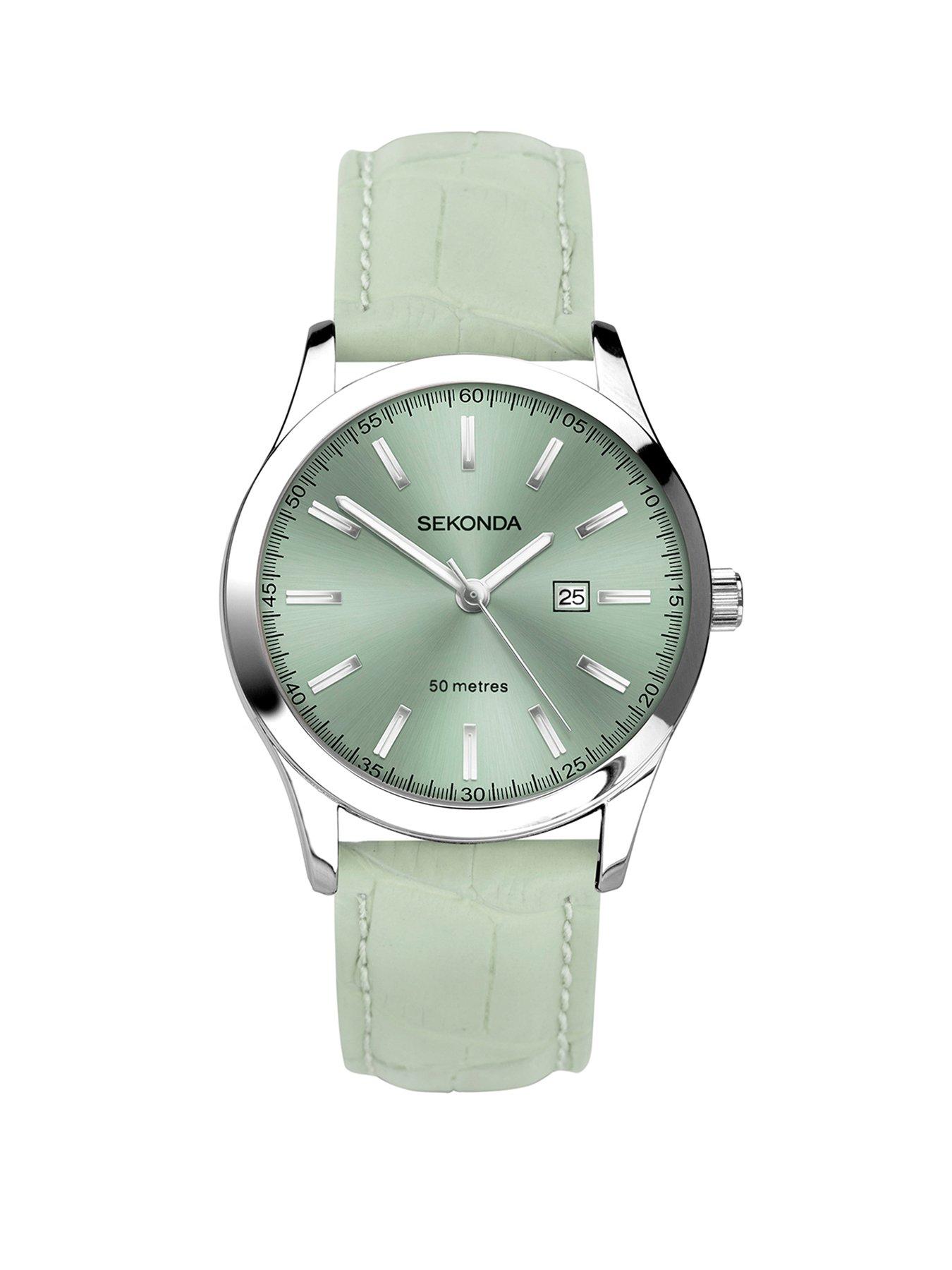 undefined Womens Light Green Leather Strap Analogue Watch