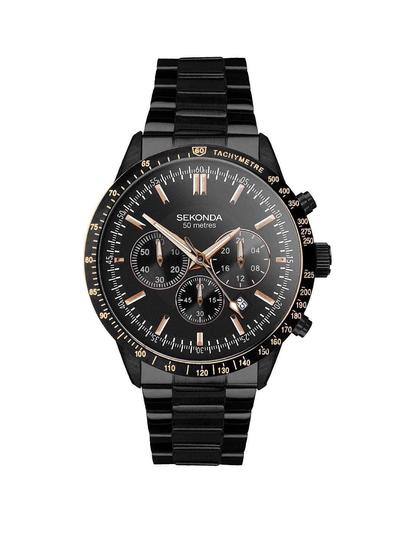 Product photograph of Sekonda Mens Black Stainless Steel Chronograph Watch from very.co.uk