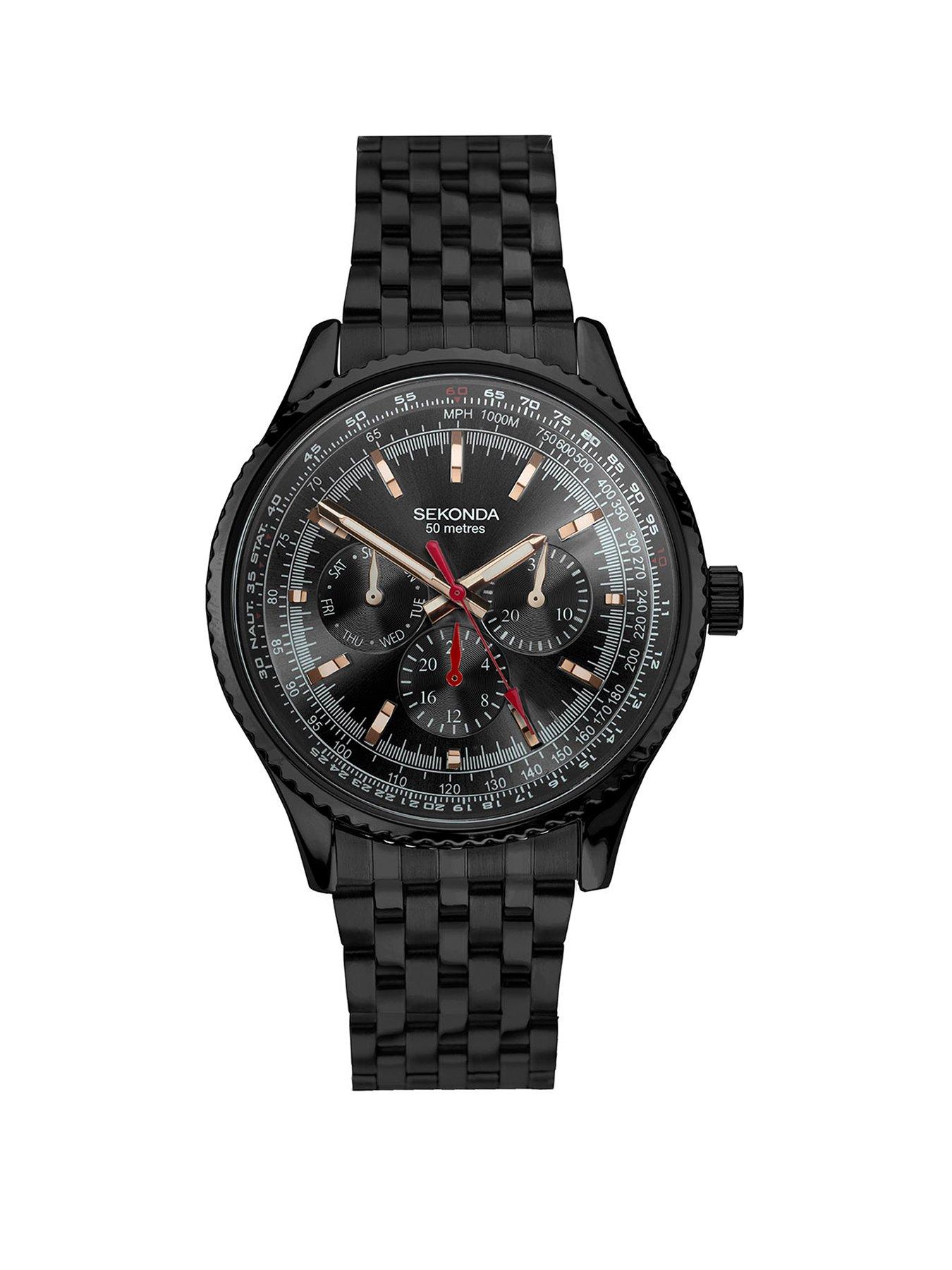Product photograph of Sekonda Mens Black Stainless Steel Multi-function Watch from very.co.uk