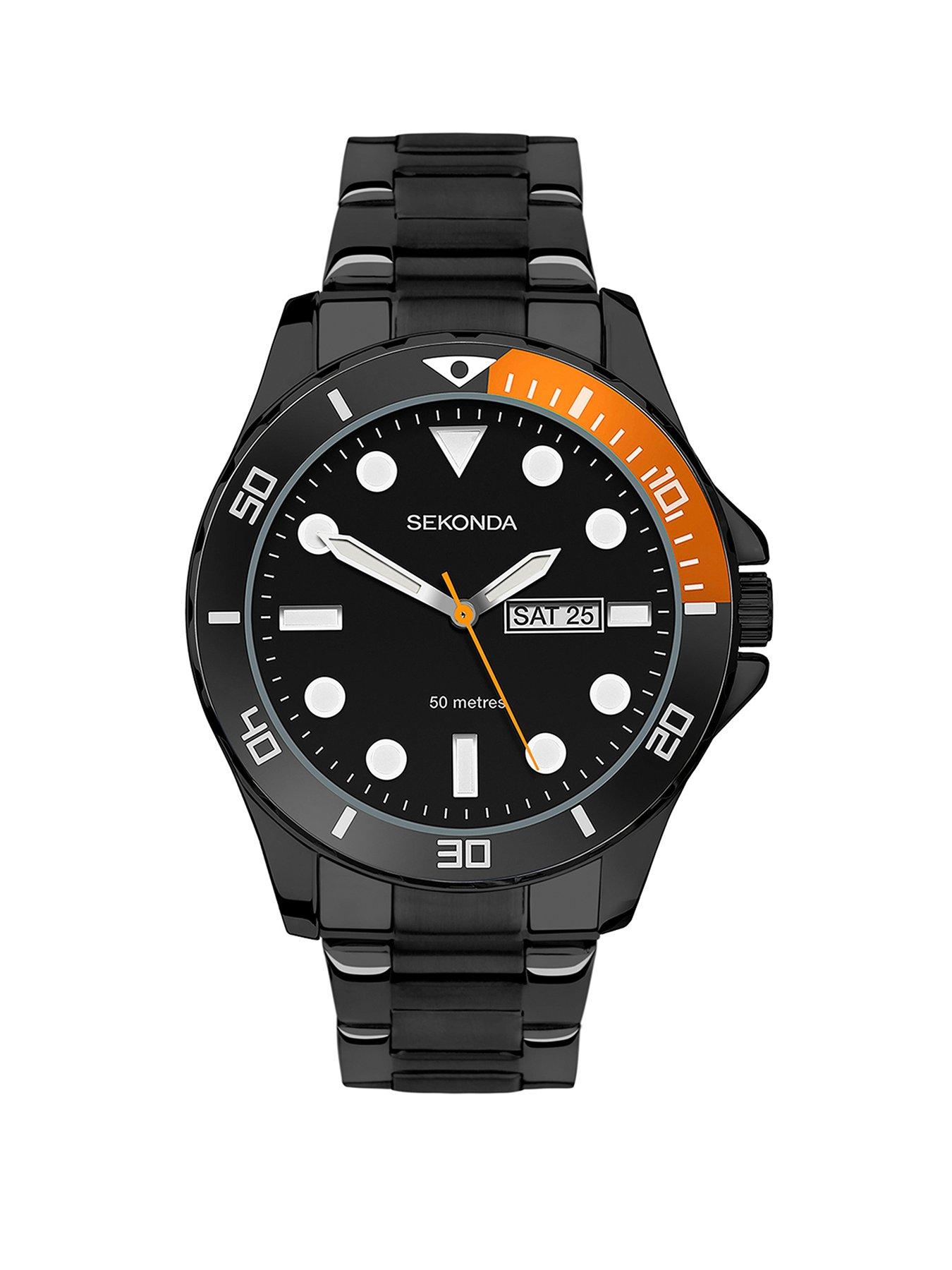 Product photograph of Sekonda Mens Black Stainless Steel Analogue Watch from very.co.uk