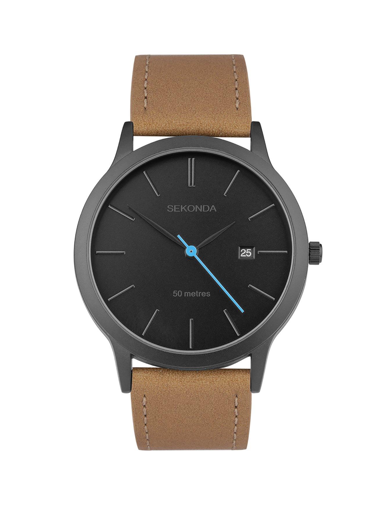 Product photograph of Sekonda Mens Tan Leather Strap Analogue Watch from very.co.uk