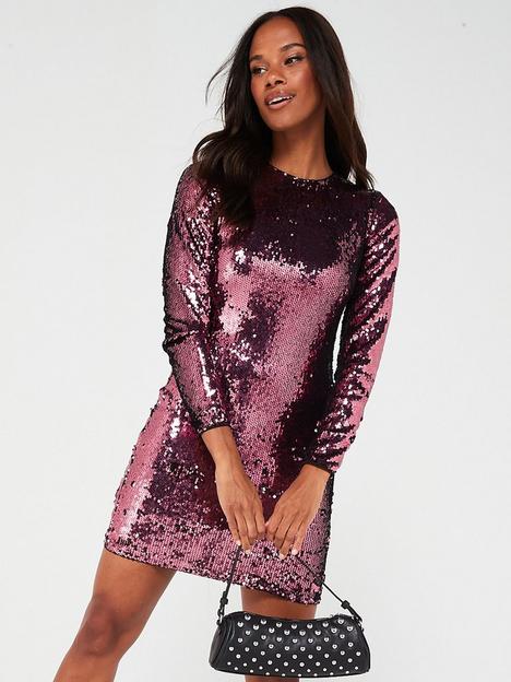v-by-very-long-sleeve-sequin-mini-dress-pink