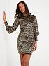  image of v-by-very-deep-cuff-sequin-high-neck-mini-dress-print