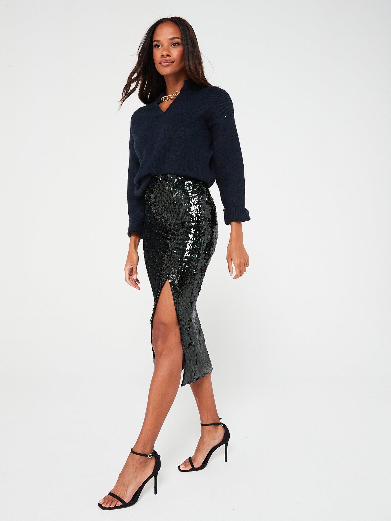 Dark green sequin pencil skirt best sale