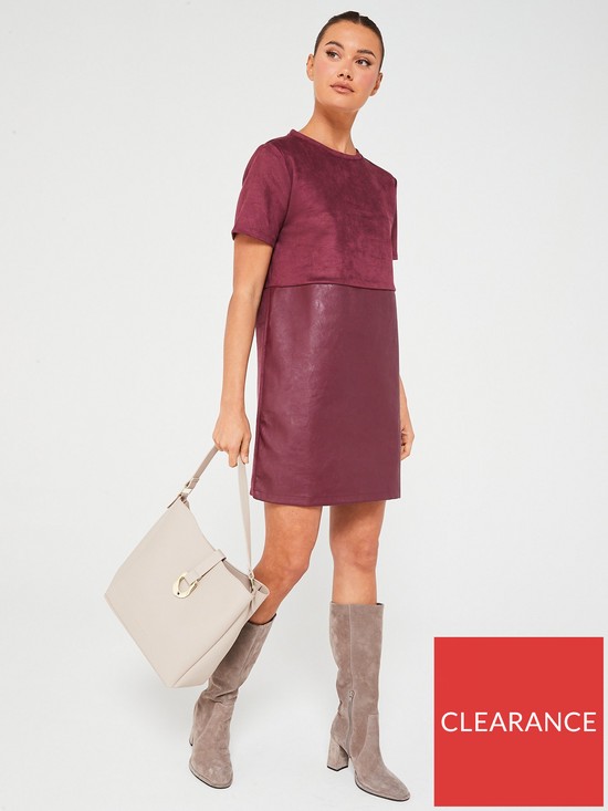 front image of v-by-very-pu-mix-shift-dress-red