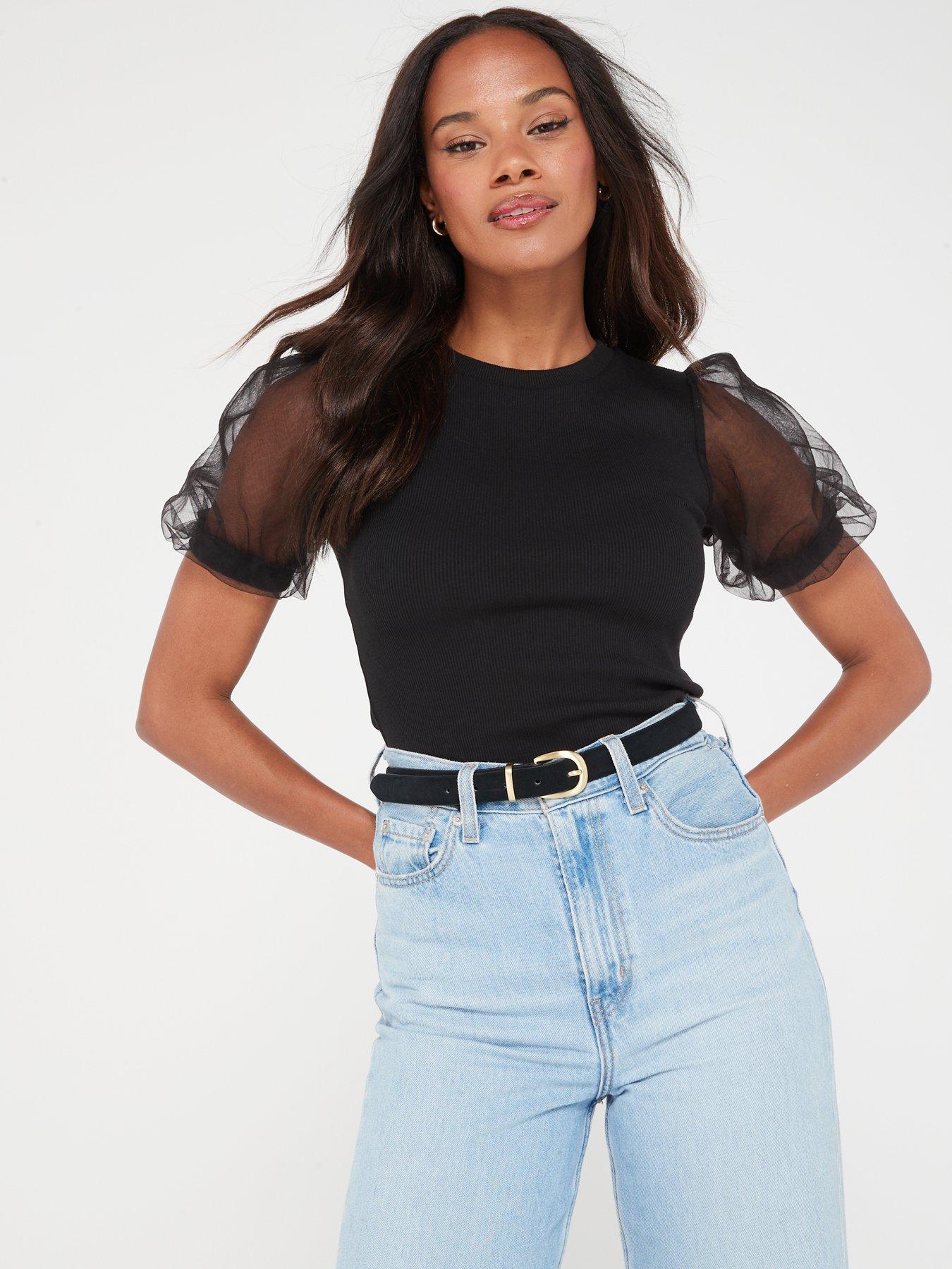 Short Sleeve Mesh Top Black