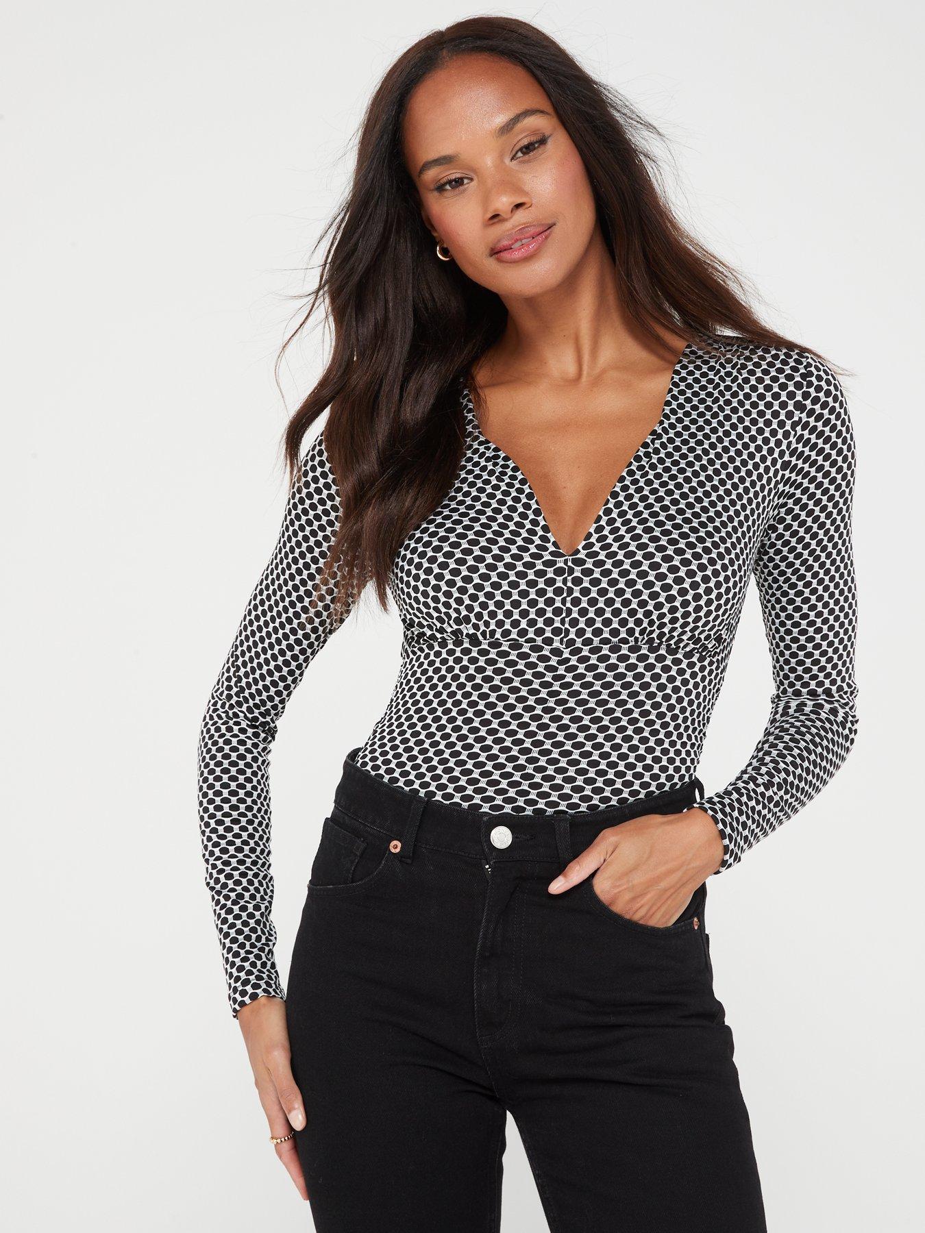 Too Much For You Long Sleeve Bodysuit - Black