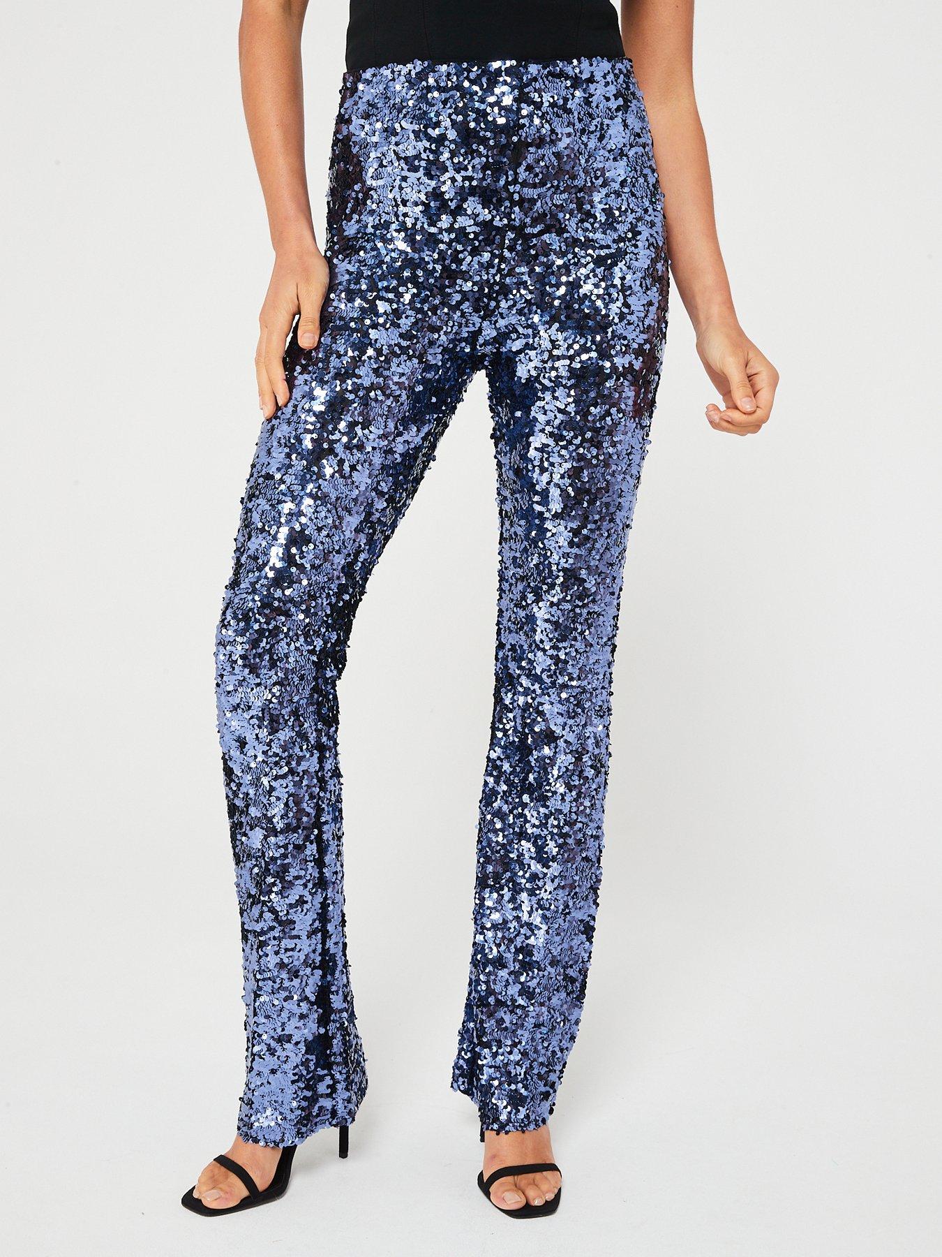 V by Very Sequin Kick Flare Trouser - Blue