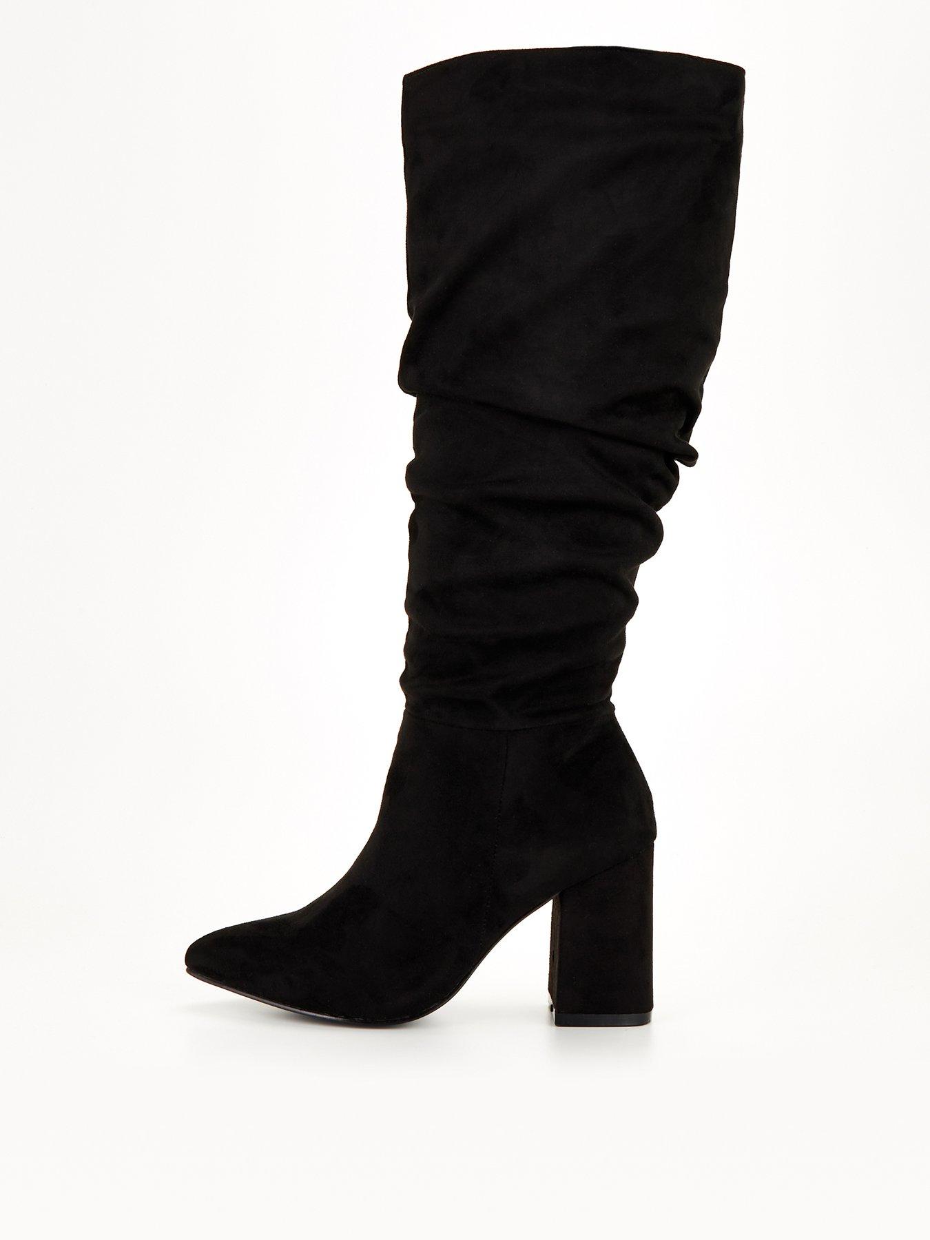Women's Black Ruched Pointed Toe Stiletto High Heel Knee High Boots – Miss  Moda Luxe