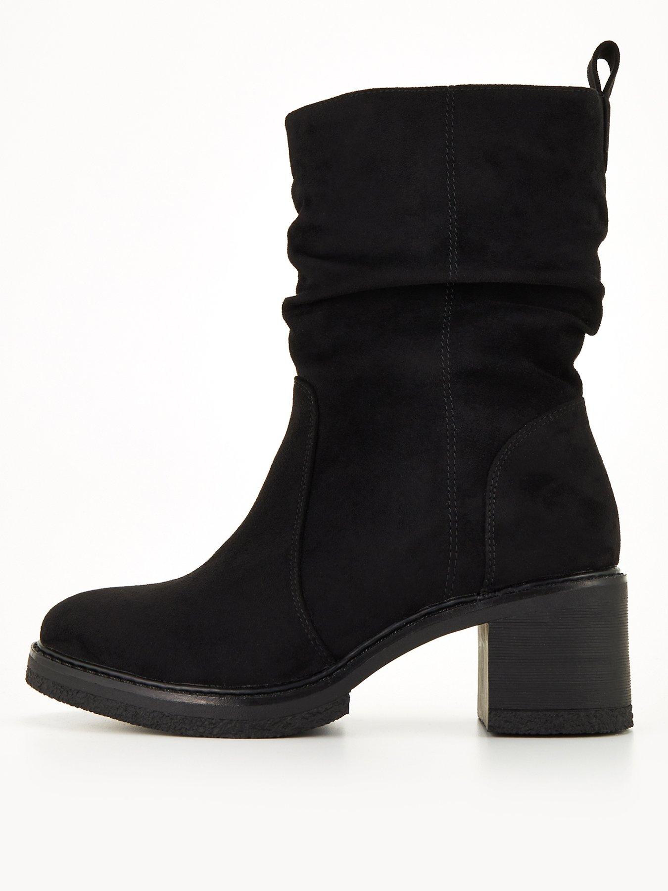 The Very Collection Extra Wide Slouch Calf Boots With Block Heel - Black