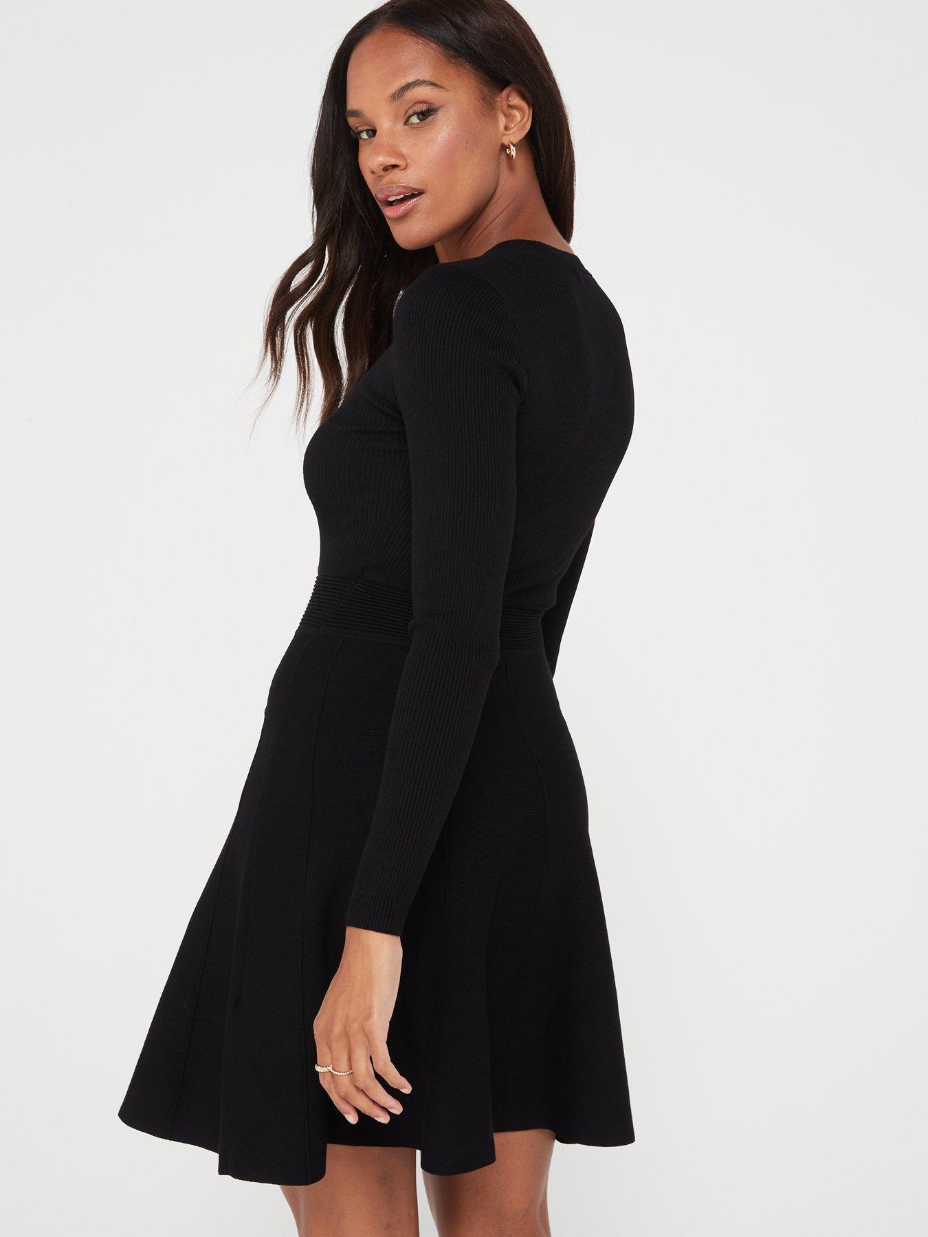 V by Very Ls Compact Knit Mini Dress - Black | very.co.uk