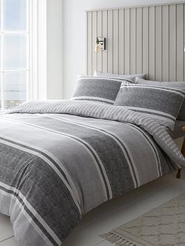 Catherine Lansfield Textured Banded Stripe Duvet Cover Set - Charcoal