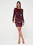  image of v-by-very-long-sleeve-twist-front-sequin-mini-dress-burgundy