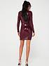  image of v-by-very-long-sleeve-twist-front-sequin-mini-dress-burgundy