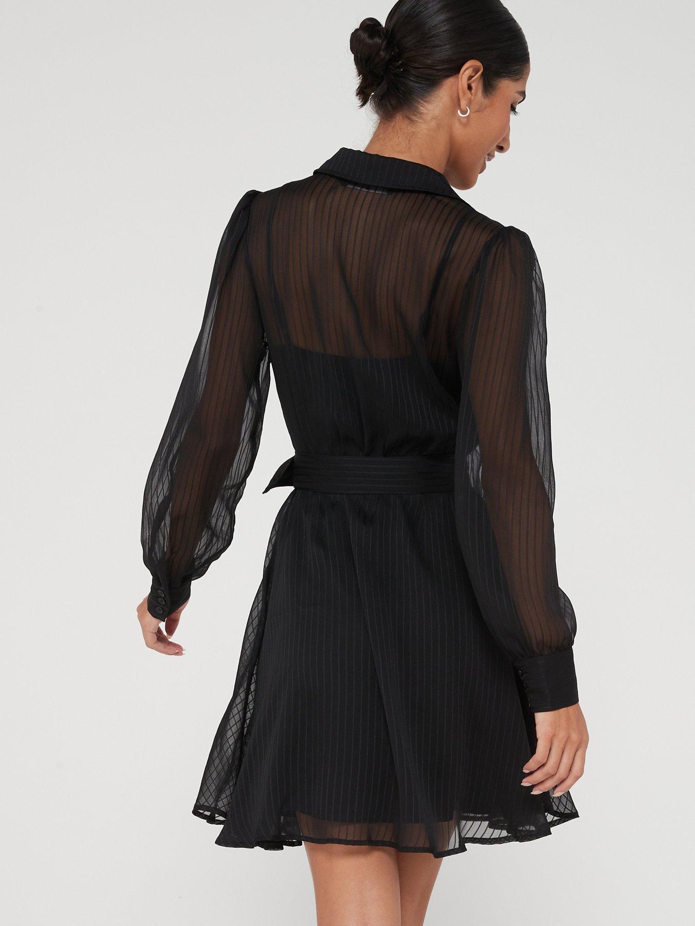 V by Very Long Sleeve Belted Mini Dress - Black | very.co.uk