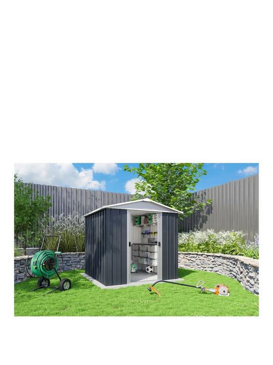 front image of yardmaster-6ft-x-45ft-castleton-apex-roof-metal-shed