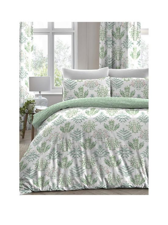 front image of dreams-drapes-emily-duvet-cover-set-green
