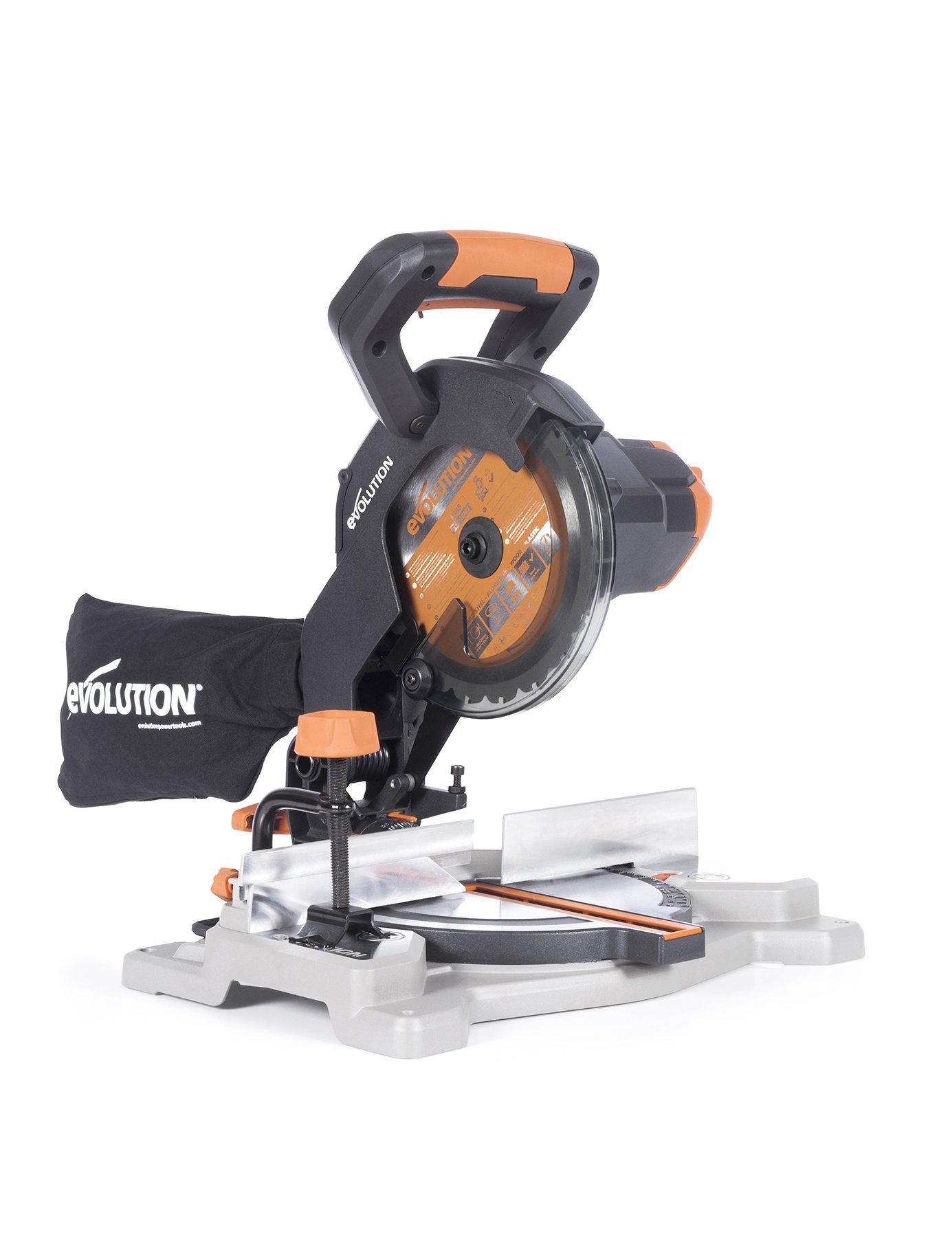 Product photograph of Evolution R185cms-li 185mm 18v Li-ion Ext Cordless Compound Mitre Saw - Tool Only from very.co.uk