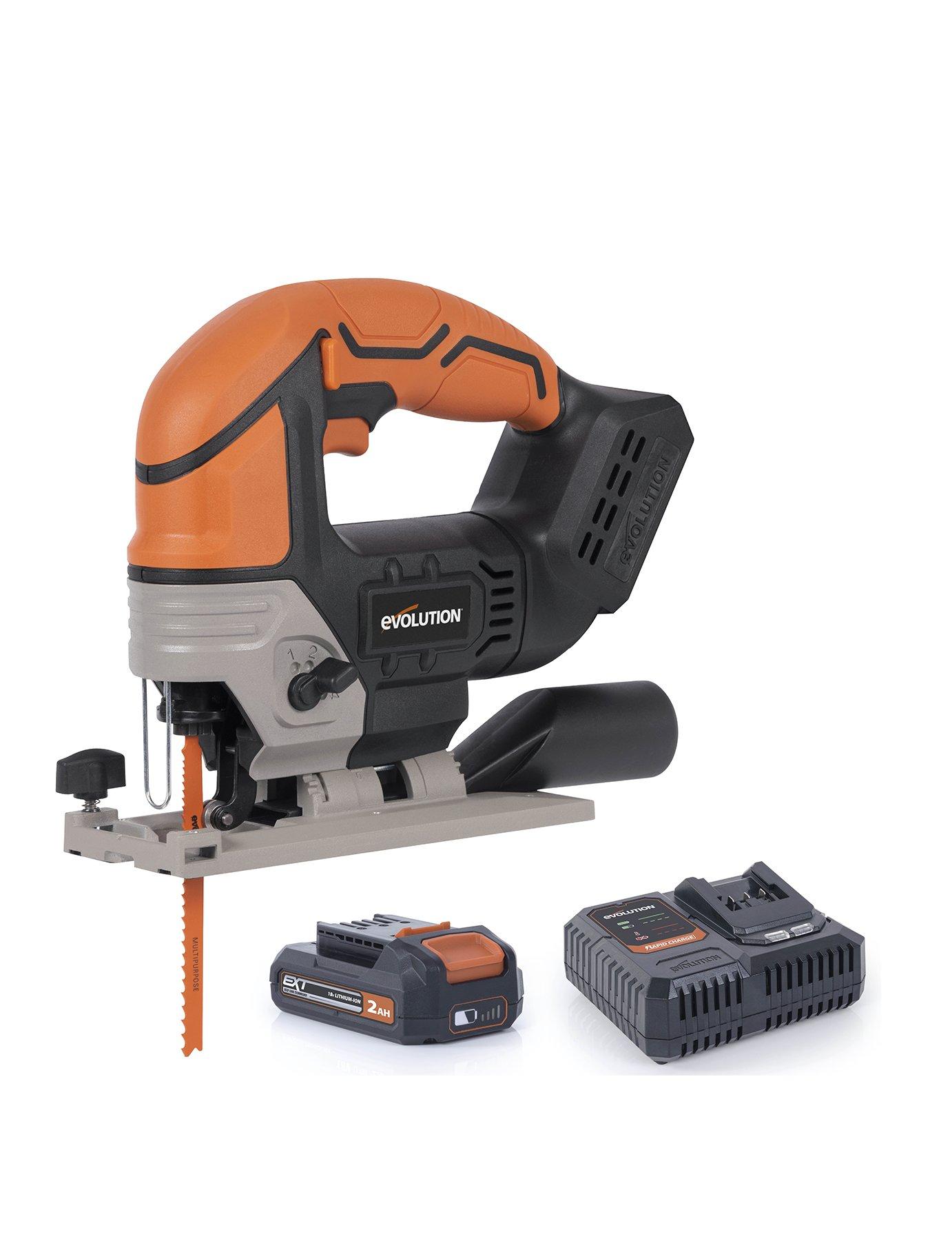 Product photograph of Evolution R90jgs-li 18v Li-ion Ext Cordless Jigsaw - 1 X 2ah Battery Rapid Charger from very.co.uk