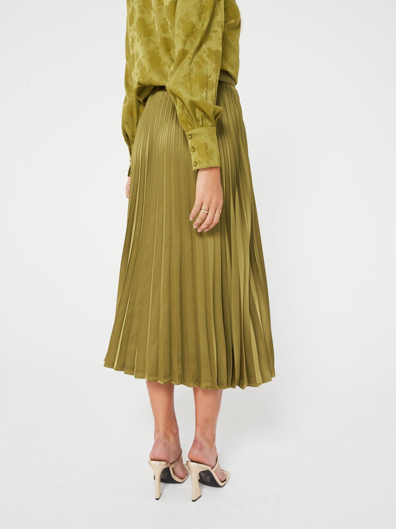 V by Very Pleated Satin Midi Skirt Green very