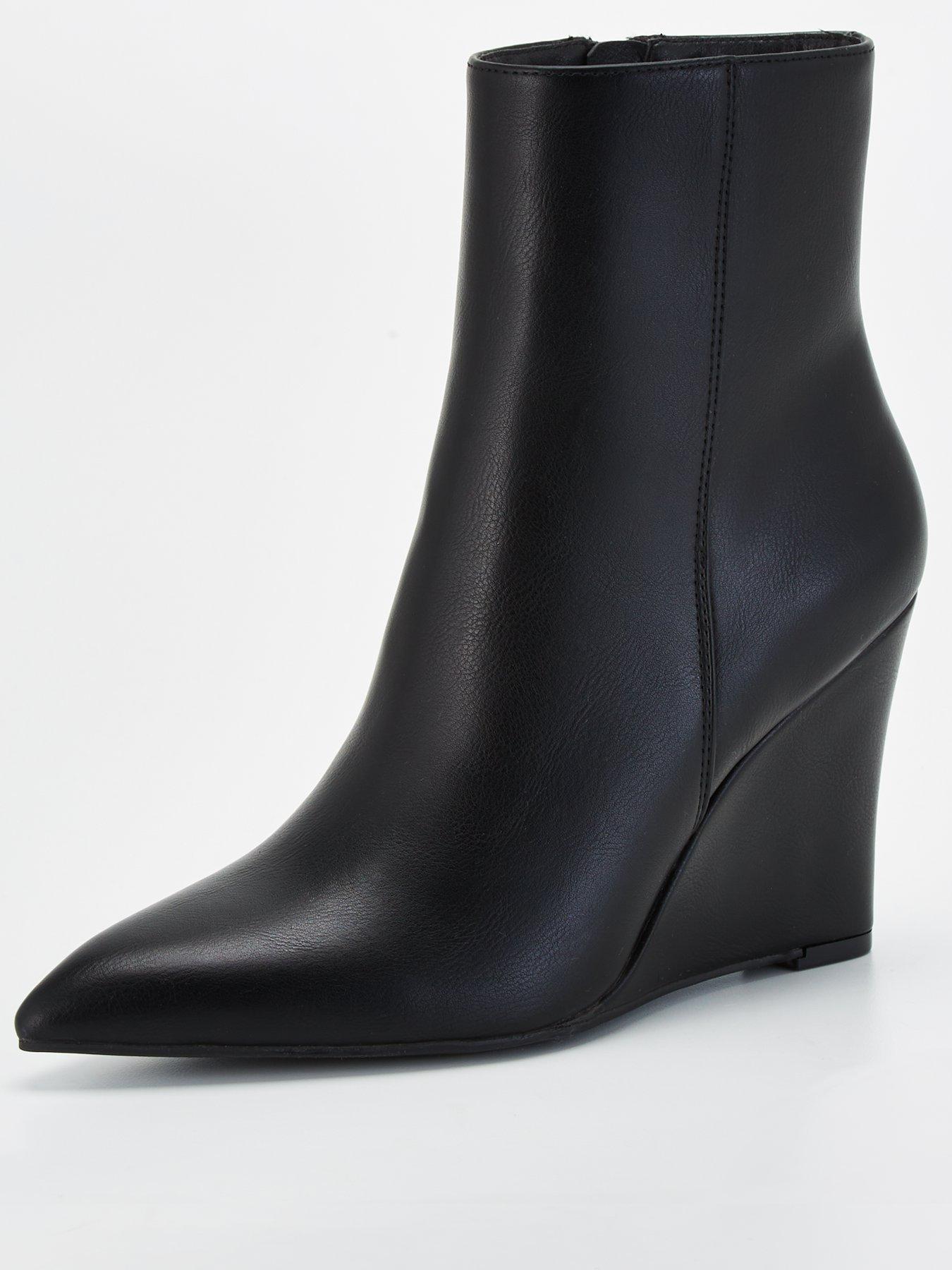 Ladies black leather wedge on sale boots