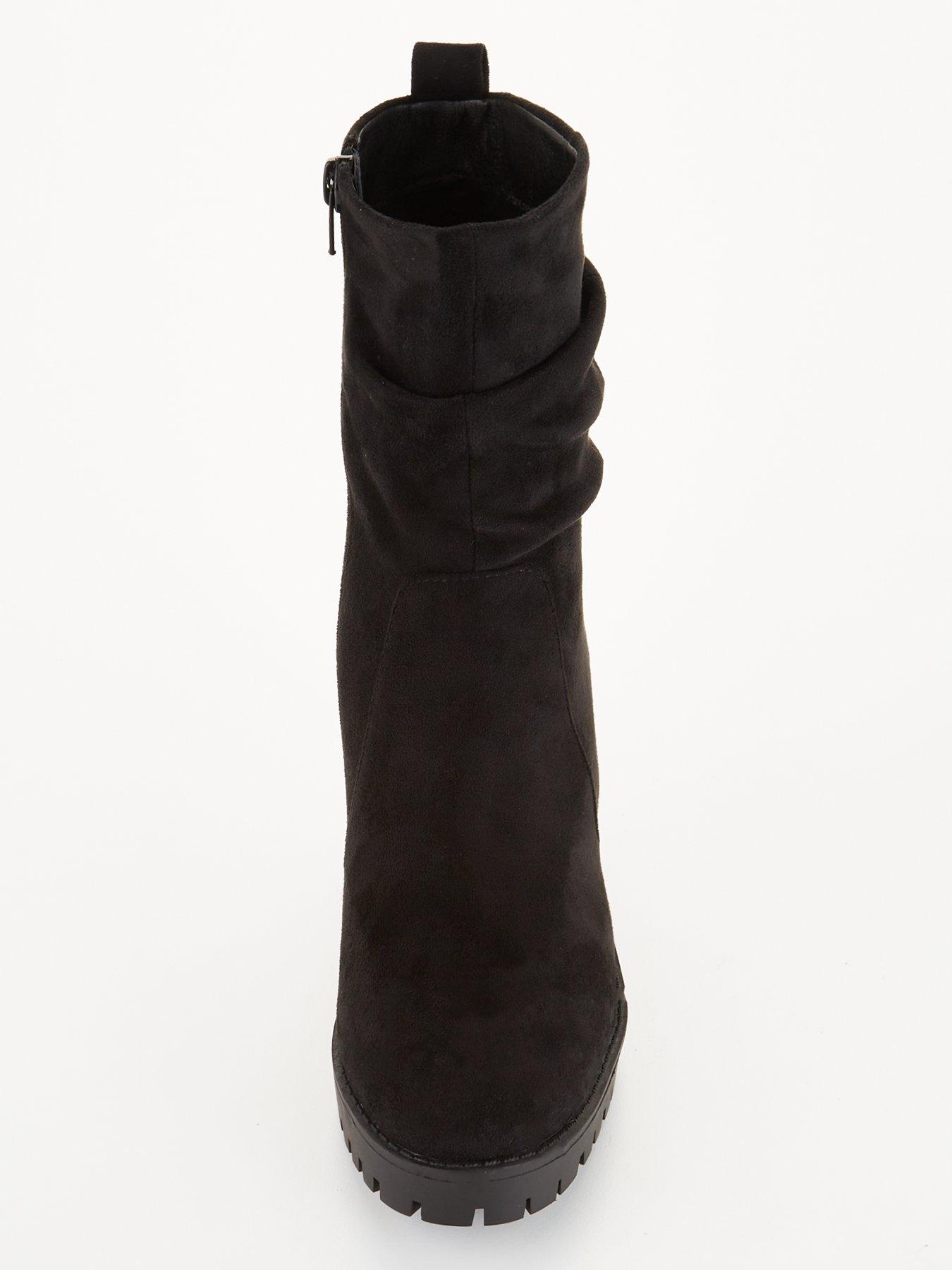 Block Heel Slouch Calf Boot Black