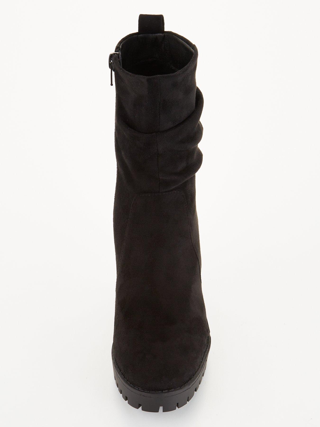 Wide Fit Block Heel Slouch Calf Boot Black