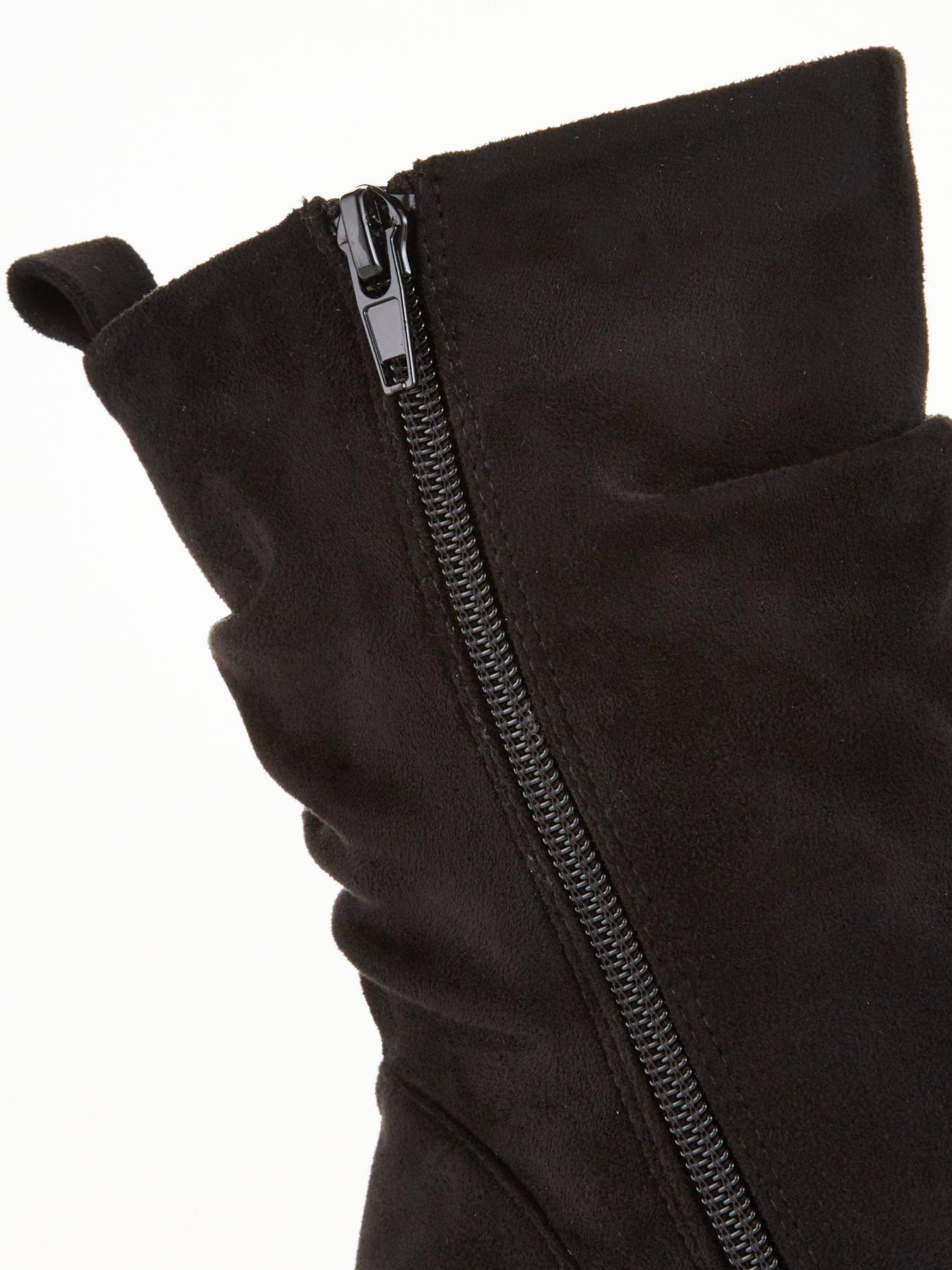 Image 6 of 6 of Everyday Wide Fit Block Heel Slouch Calf Boot - Black