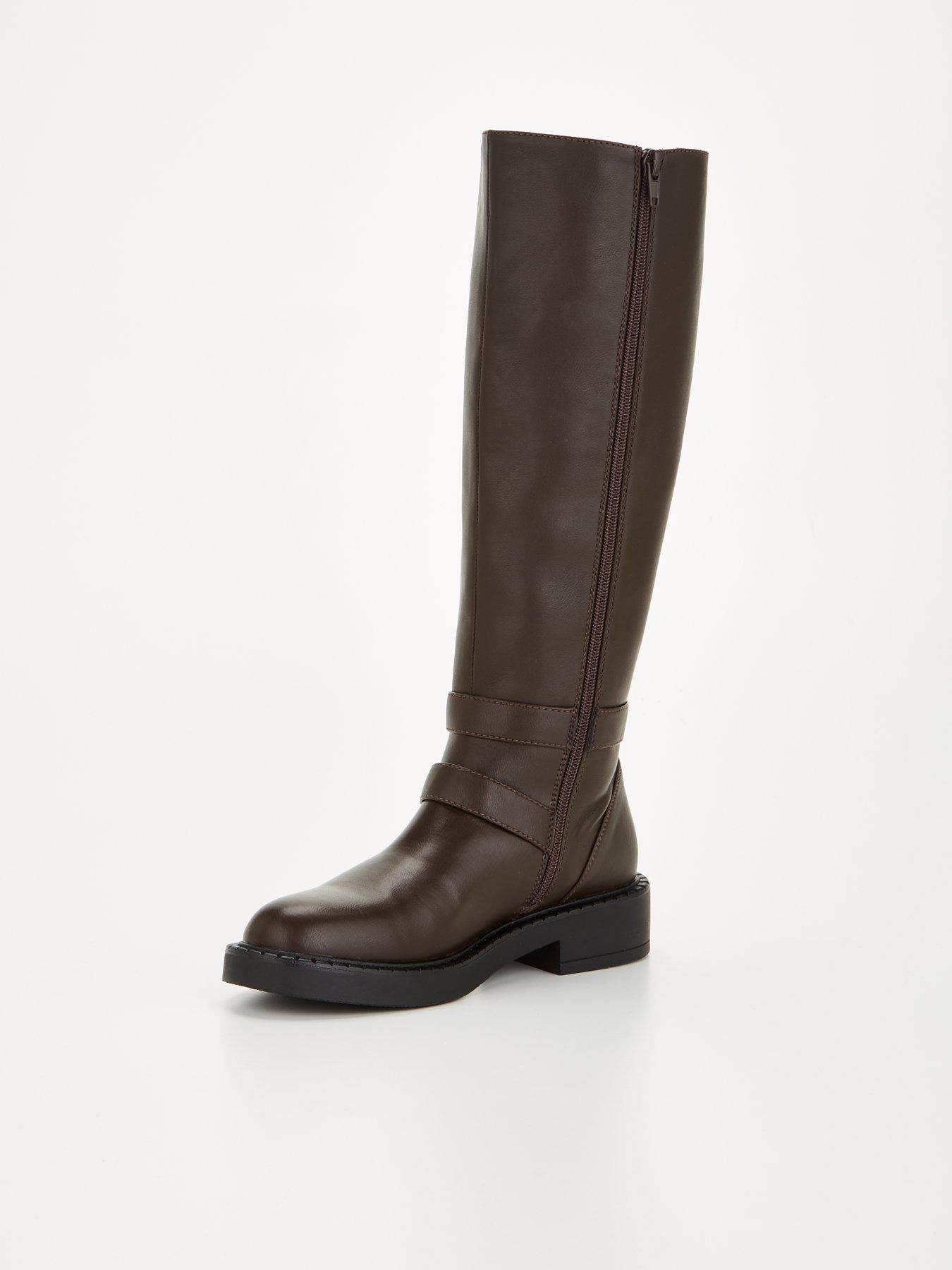 Everyday Elastic Panel Buckle Knee Boot - Brown | Very.co.uk