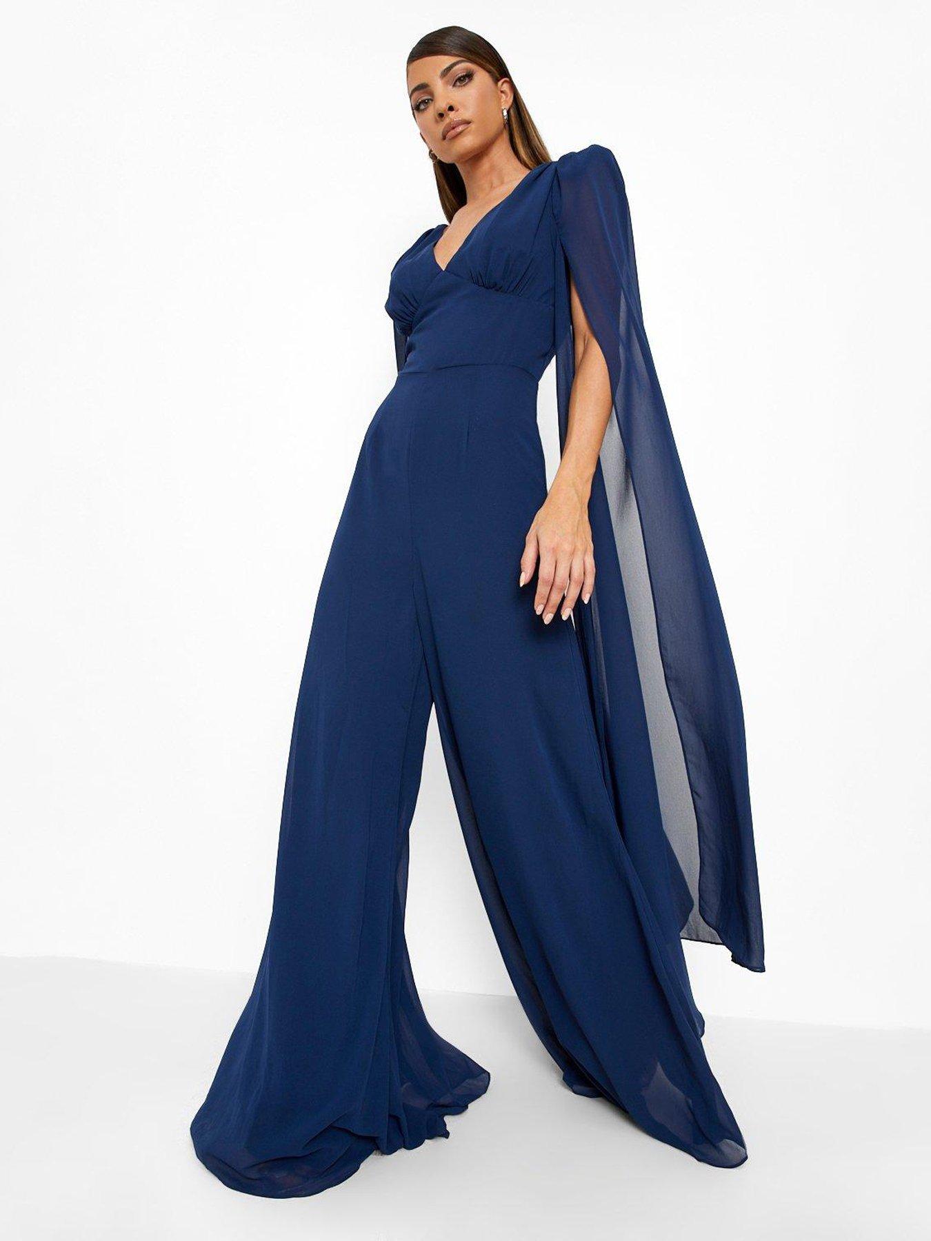 Navy plunge sale front cape jumpsuit