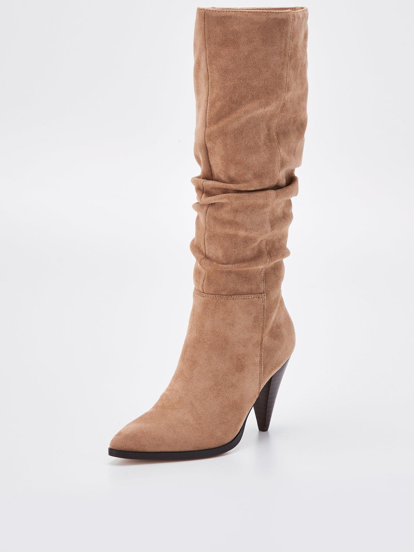 Cone Heel Slouch Knee Boot Brown